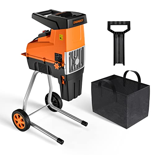 Wood Chipper ENGiNDOT Electric Chipper Shredder with 15Amp Power Silent Wood Shredder with Max 173 Inches Cutting Capacity 60L Collection Bag Adjustable Cutting Blade for Gardens and Landscaping 